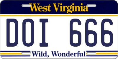 WV license plate DOI666