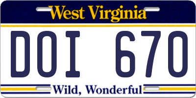 WV license plate DOI670