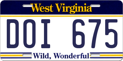 WV license plate DOI675