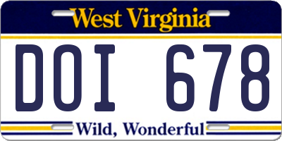 WV license plate DOI678