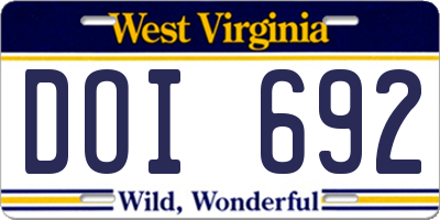 WV license plate DOI692