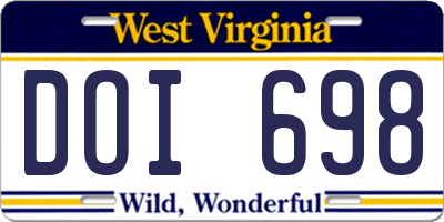 WV license plate DOI698