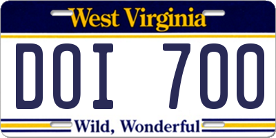 WV license plate DOI700