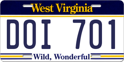 WV license plate DOI701