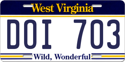 WV license plate DOI703
