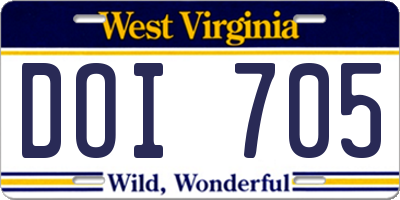 WV license plate DOI705
