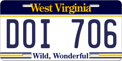WV license plate DOI706