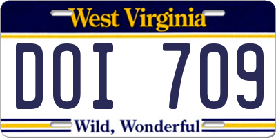 WV license plate DOI709