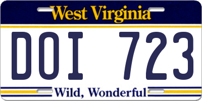 WV license plate DOI723
