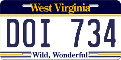 WV license plate DOI734