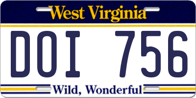 WV license plate DOI756