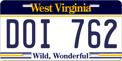 WV license plate DOI762