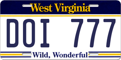 WV license plate DOI777