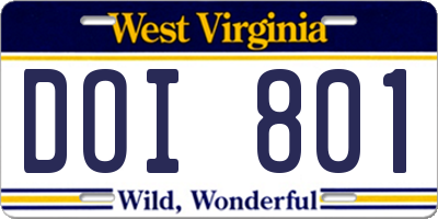 WV license plate DOI801