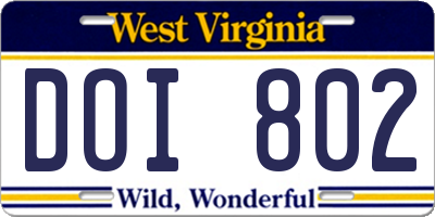 WV license plate DOI802