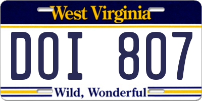 WV license plate DOI807