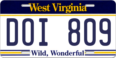 WV license plate DOI809