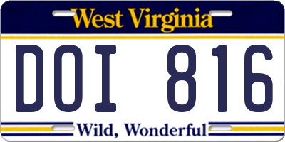 WV license plate DOI816