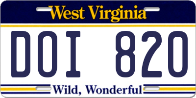 WV license plate DOI820