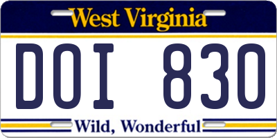 WV license plate DOI830