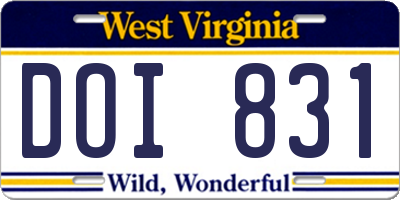 WV license plate DOI831