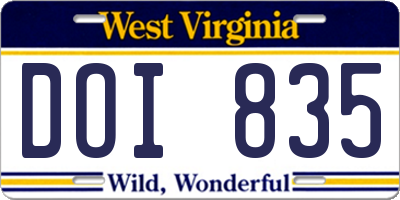 WV license plate DOI835