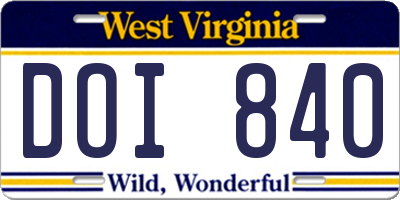 WV license plate DOI840