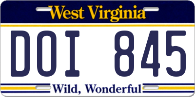 WV license plate DOI845