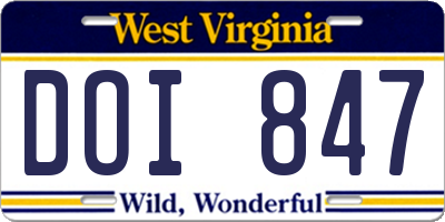 WV license plate DOI847