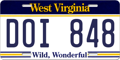 WV license plate DOI848