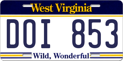 WV license plate DOI853