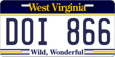 WV license plate DOI866