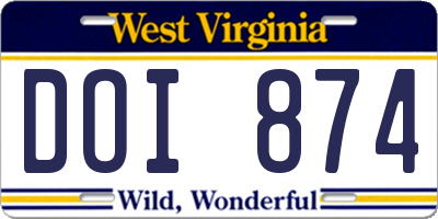 WV license plate DOI874