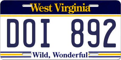 WV license plate DOI892