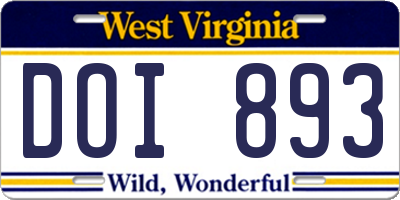 WV license plate DOI893