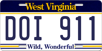 WV license plate DOI911