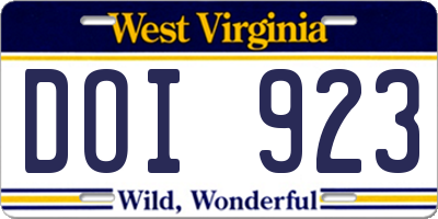 WV license plate DOI923