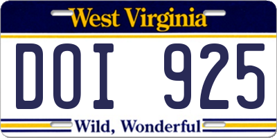 WV license plate DOI925