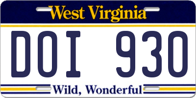 WV license plate DOI930