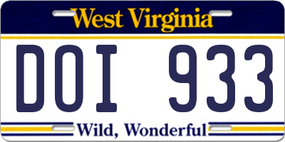 WV license plate DOI933