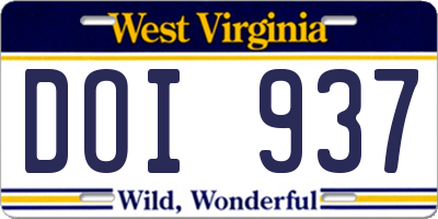 WV license plate DOI937