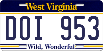 WV license plate DOI953