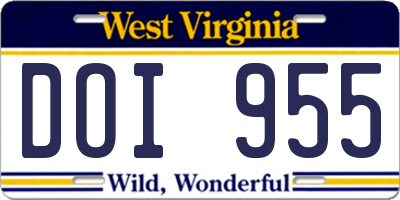 WV license plate DOI955
