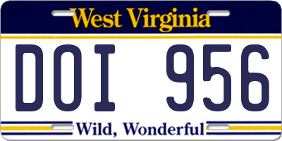 WV license plate DOI956
