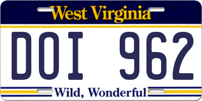 WV license plate DOI962