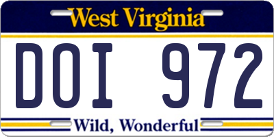 WV license plate DOI972