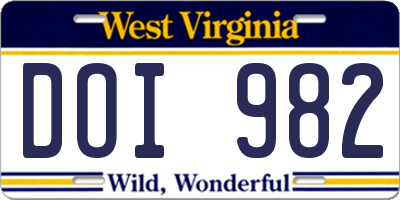WV license plate DOI982