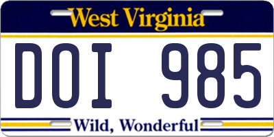 WV license plate DOI985