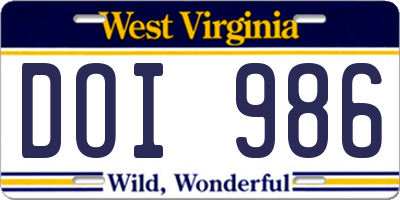 WV license plate DOI986