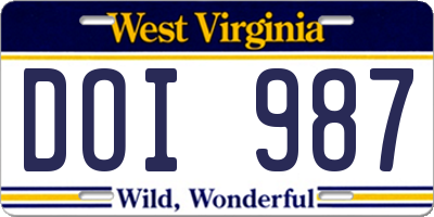WV license plate DOI987